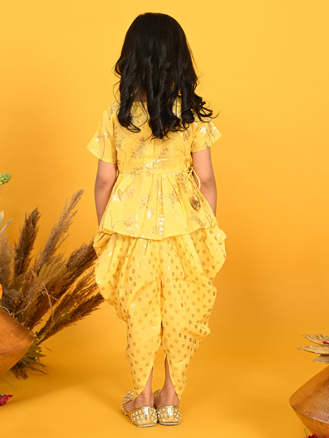 Saka Designs Yellow With Gold Print Dhoti Jhabala