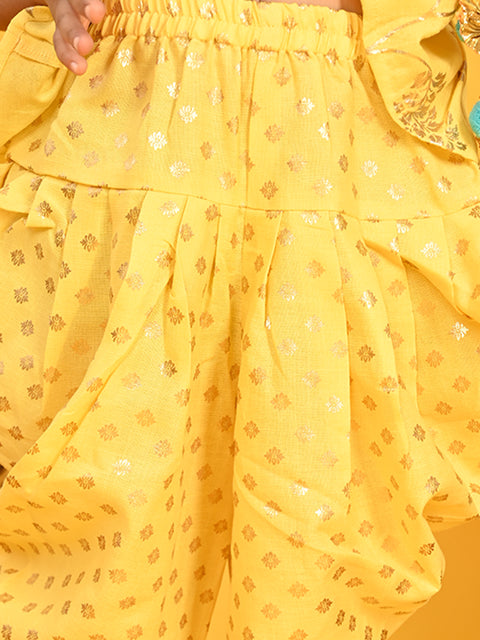 Saka Designs Yellow With Gold Print Dhoti Jhabala