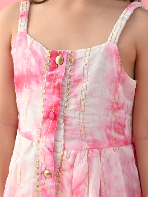 Saka Designs Girl's Tie & Dye Pink & White Jhabla and Dhoti