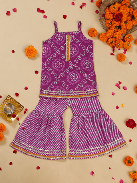 Saka Designs Girls Purple Printed Kurta with Sharara For Girl's