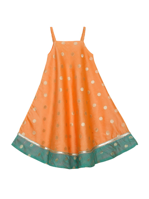 Saka Designs Girl's Maxi Gown Jacket and a Pouch - Orange & Green