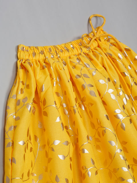 Saka Designs Square Neck Foil Printed Lehenga Choli With Dupatta For Girl's - Yellow