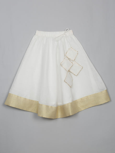 Saka Designs White Lehenga Choli with Dupatta Adorned with Golden Border for girls