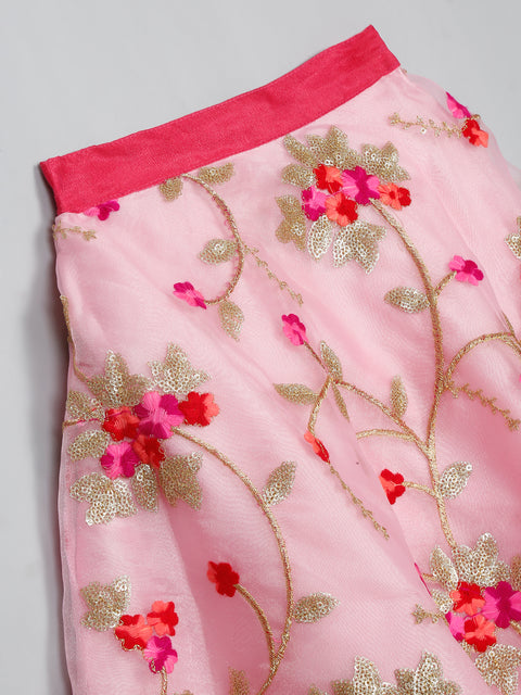 Saka Designs Girl's Embroidered Pink and Magenta Organza Lehenga Choli
