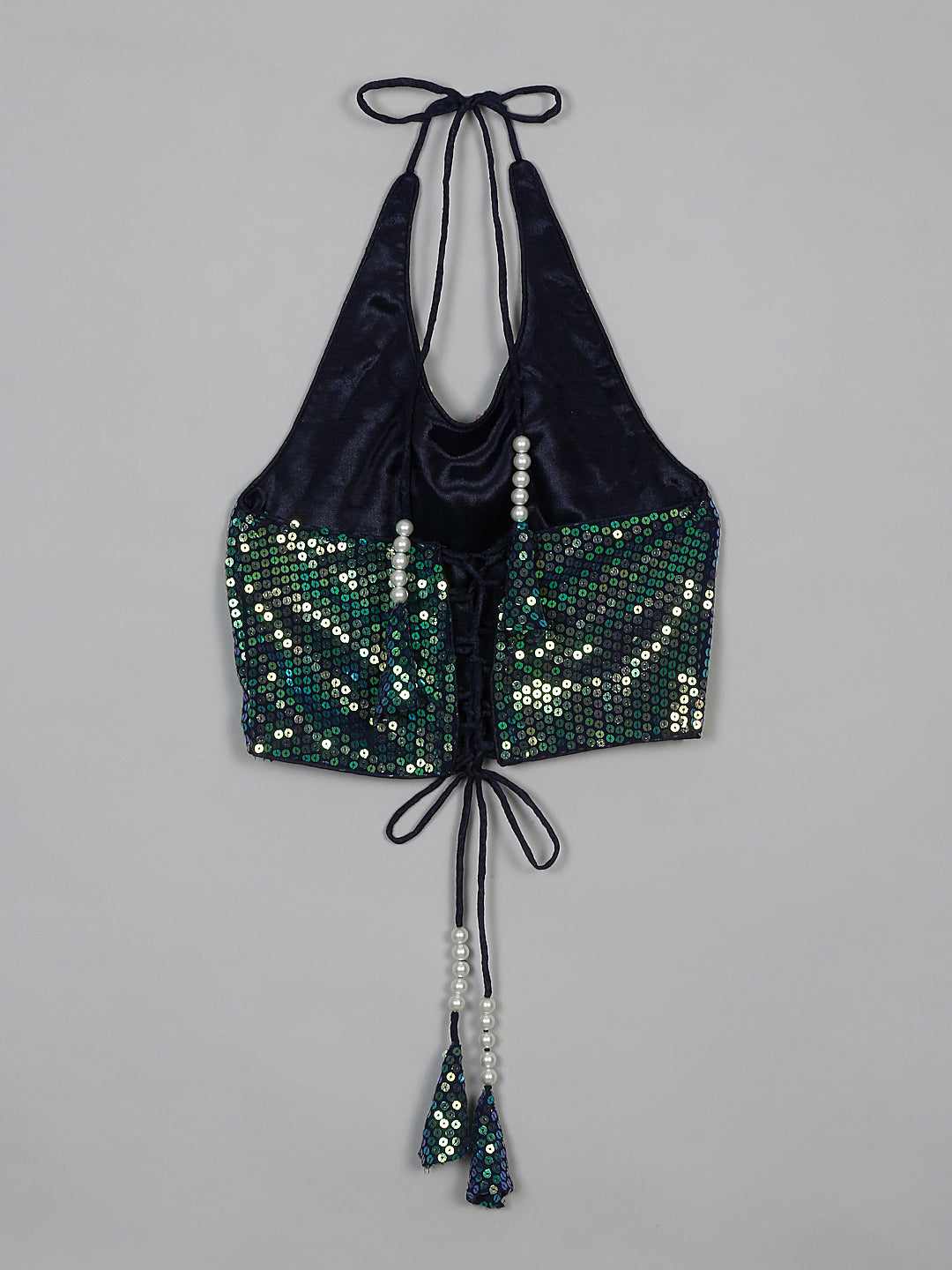 saka-designs-sequence-work-halter-neck-navy-crop-top-for-girls