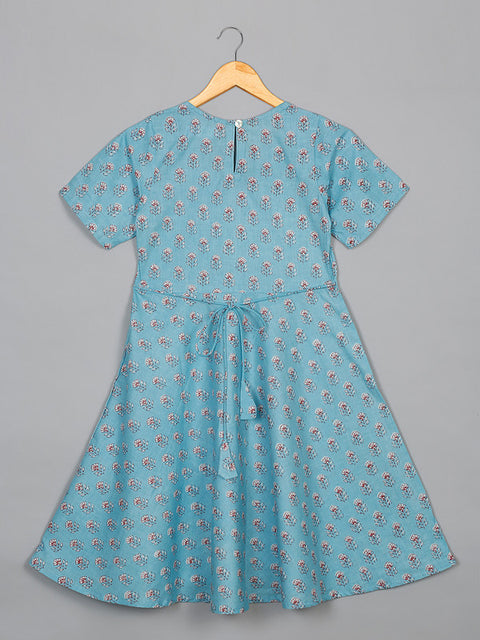 saka-designs-girls-cotton-printed-v-neck-knee-length-half-sleeves-a-line-kurta-blue
