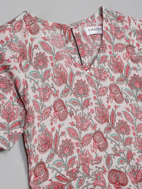 saka-designs-girls-cotton-printed-v-neck-knee-length-half-sleeves-a-line-kurta-pink