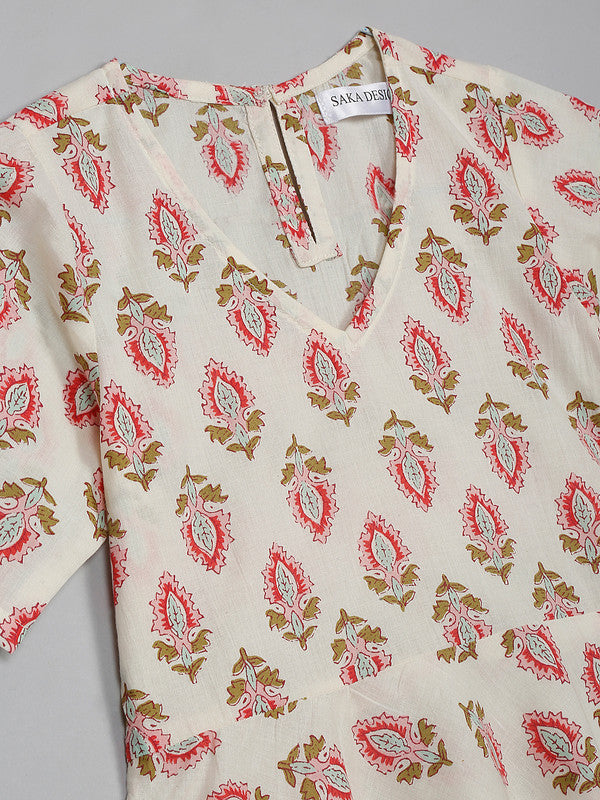 saka-designs-girls-cotton-printed-v-neck-knee-length-half-sleeves-a-line-kurta-white-green