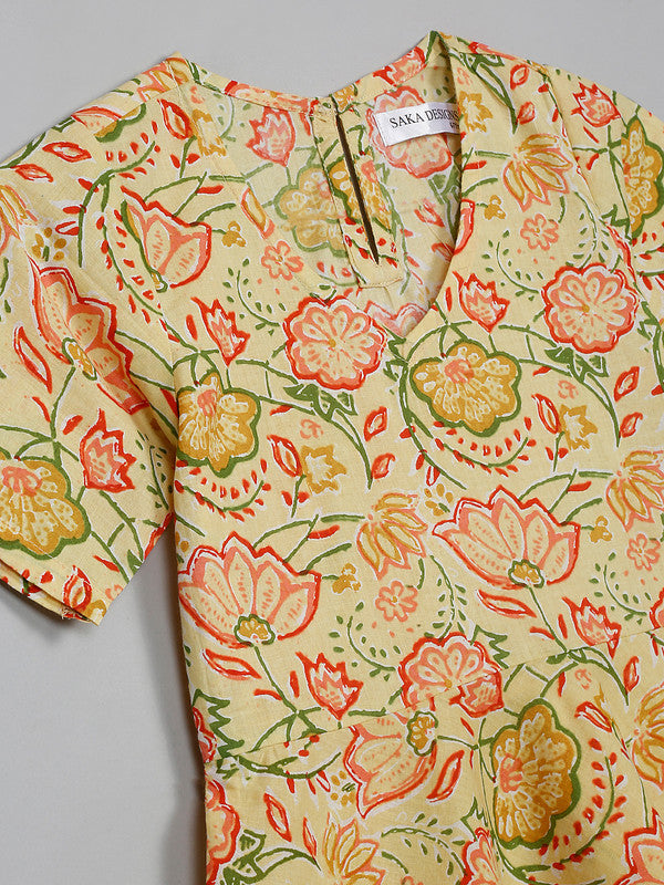 saka-designs-girls-cotton-printed-v-neck-knee-length-half-sleeves-a-line-kurta-green