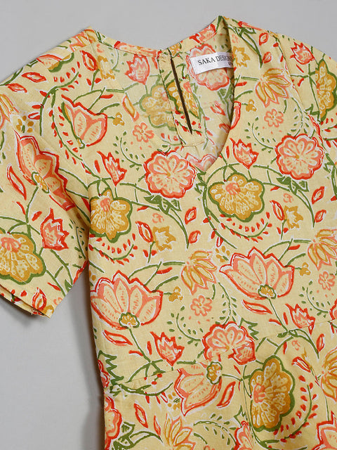saka-designs-girls-cotton-printed-v-neck-knee-length-half-sleeves-a-line-kurta-green