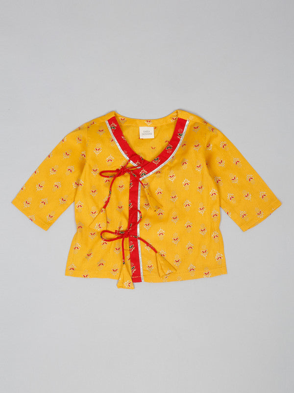 saka-designs-woven-full-sleeves-kurta-dhoti-set-with-cap-booties-bandhani-print-red-yellow
