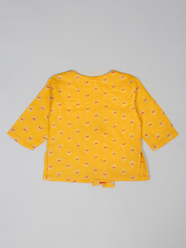 saka-designs-woven-full-sleeves-kurta-dhoti-set-with-cap-booties-bandhani-print-red-yellow