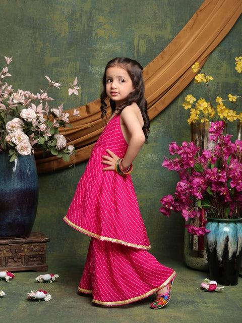 girls-pink-bandhani-halter-kurti