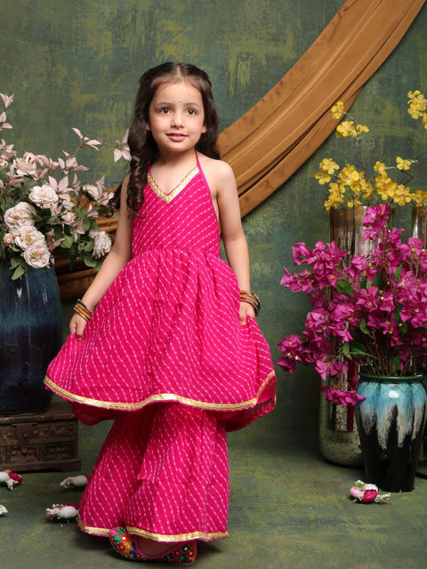girls-pink-bandhani-halter-kurti