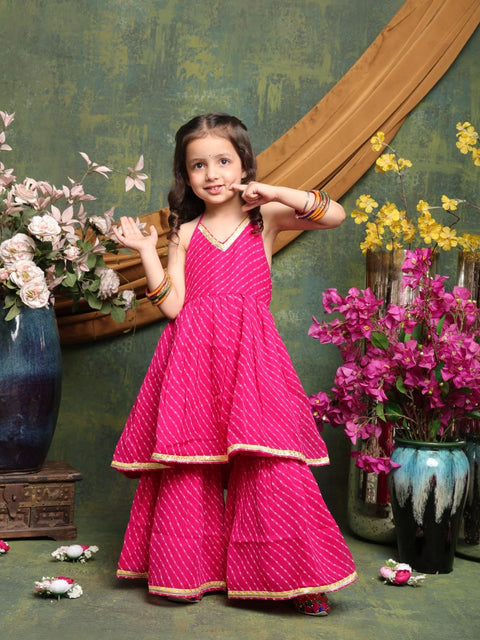 girls-pink-bandhani-halter-kurti