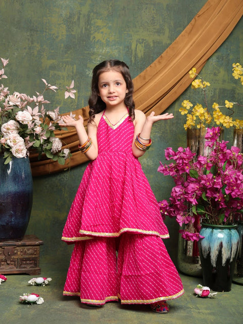 girls-pink-bandhani-halter-kurti