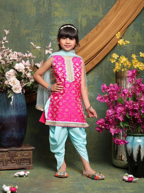vibrant-magenta-blue-patiala-suit-for-girls-brocade-kurti-dhoti-pants-dupatta-saka-designs