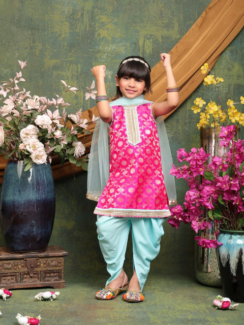 vibrant-magenta-blue-patiala-suit-for-girls-brocade-kurti-dhoti-pants-dupatta-saka-designs