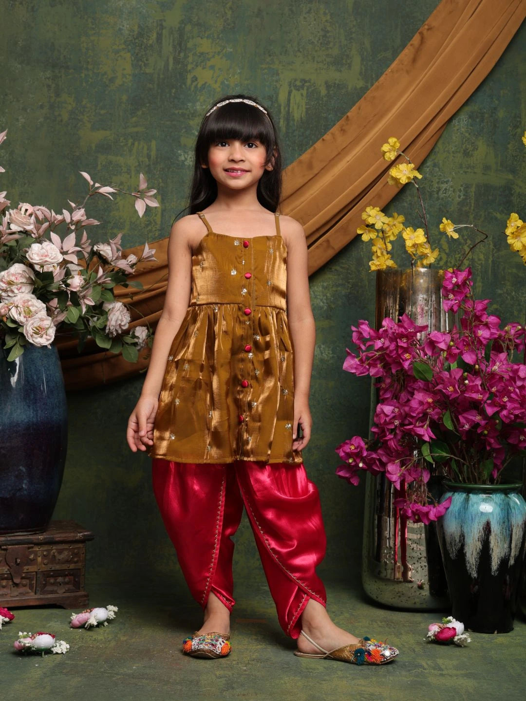 girls-mustard-kurti-pink-dhoti-set