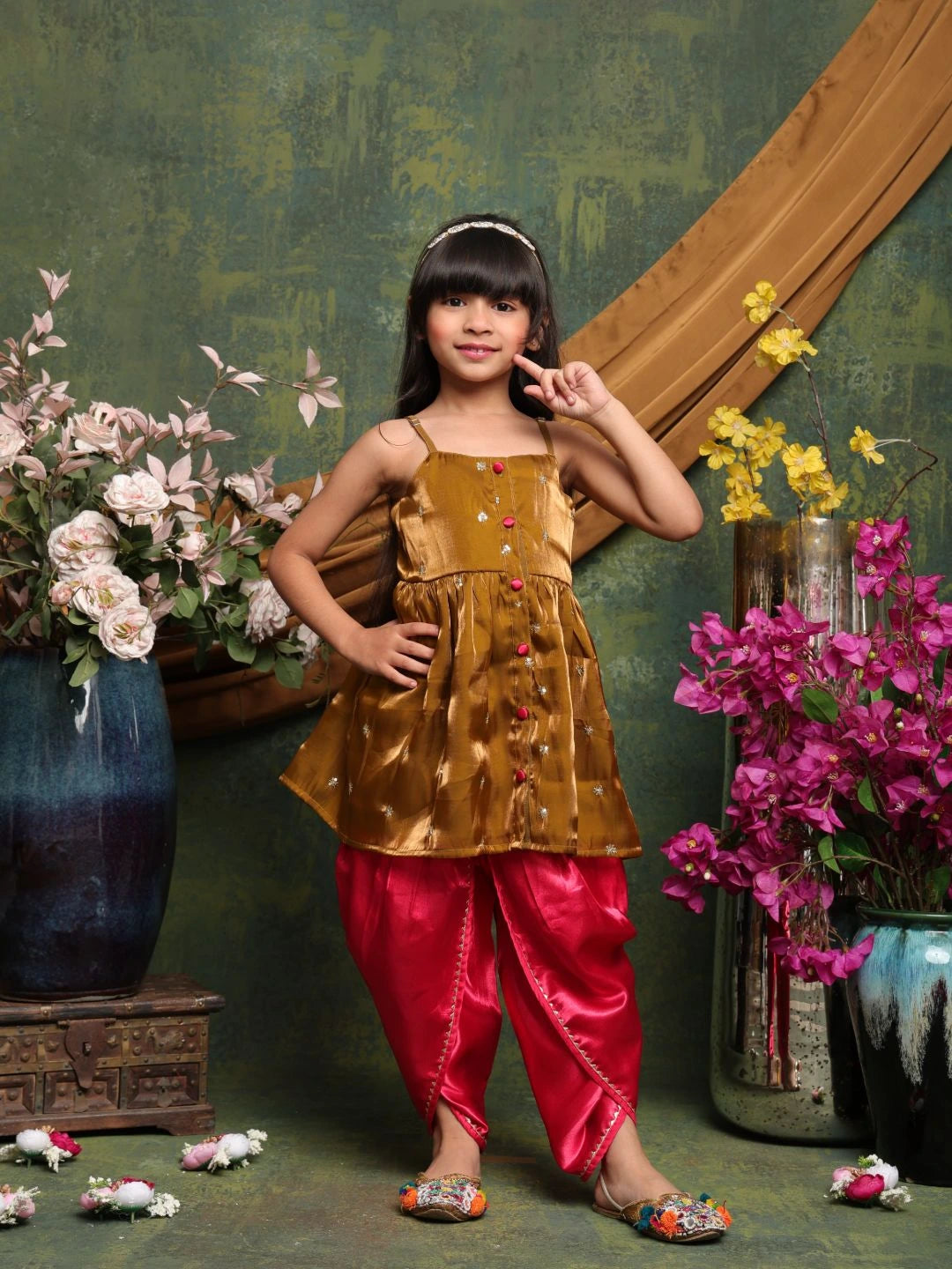 girls-mustard-kurti-pink-dhoti-set