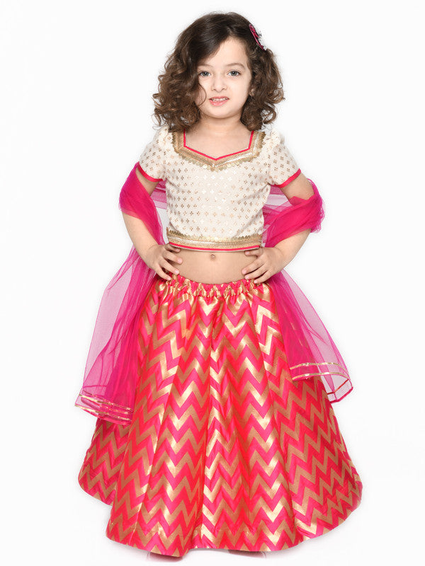 Magenta & Ivory Girls Lehenga Choli