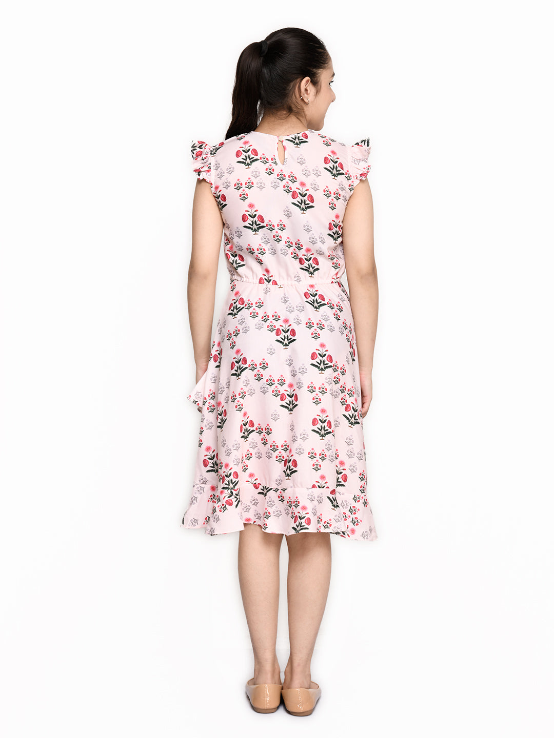 Saka Designs Cream Girl's Knee Length Dress