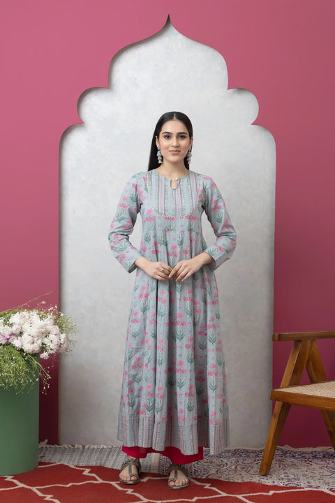 Sea Green Cotton Anarkali Kurta