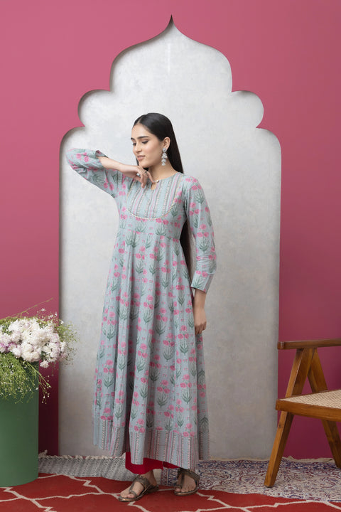 Sea Green Cotton Anarkali Kurta