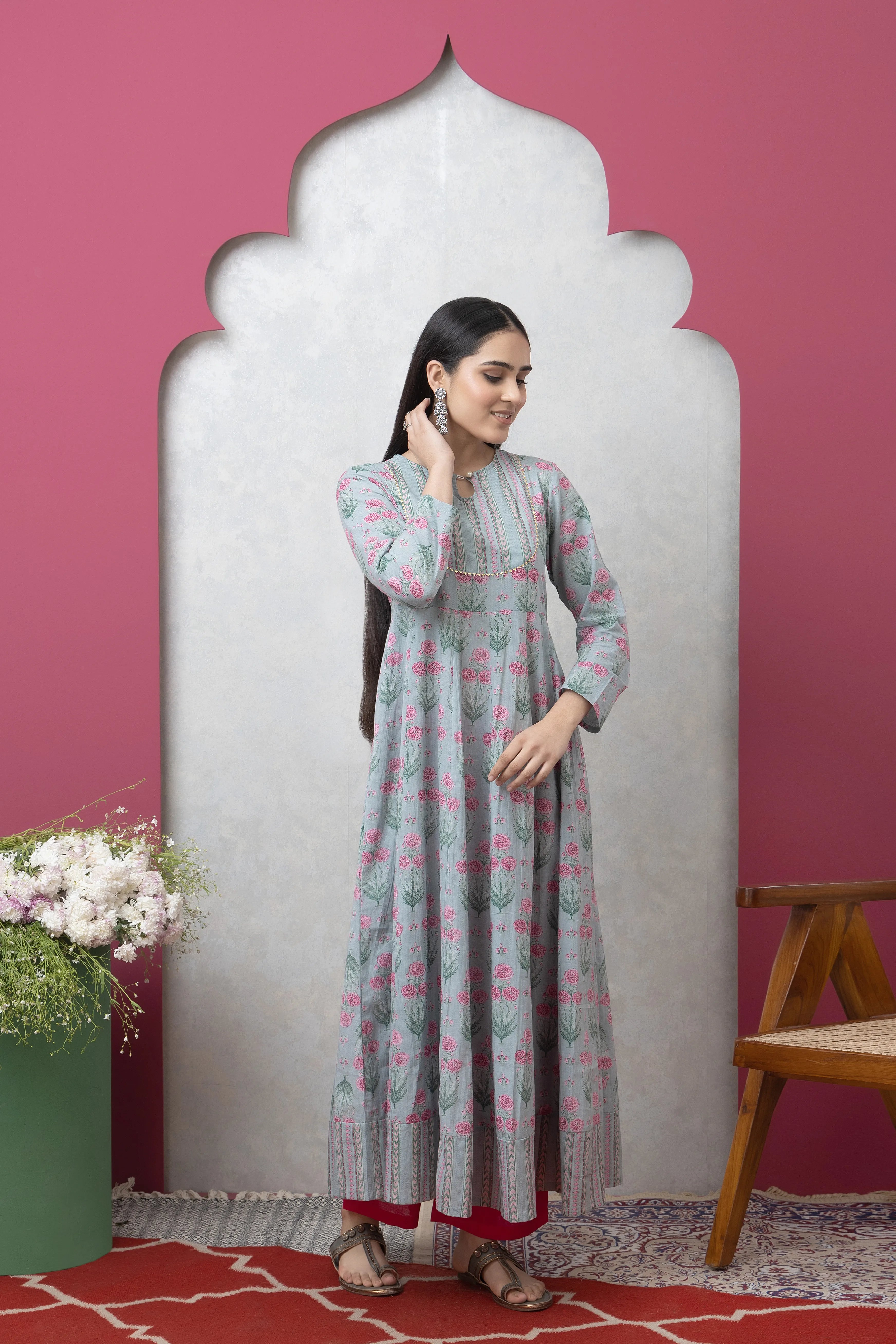 Sea Green Cotton Anarkali Kurta