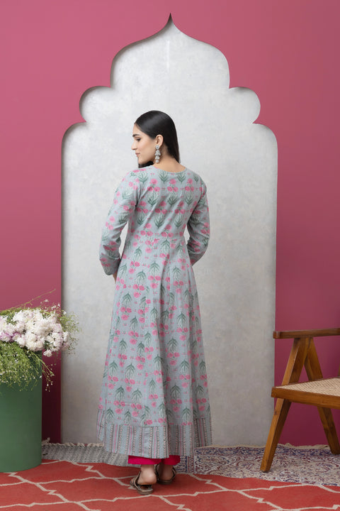 Sea Green Cotton Anarkali Kurta