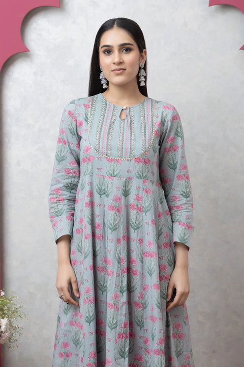 Sea Green Cotton Anarkali Kurta