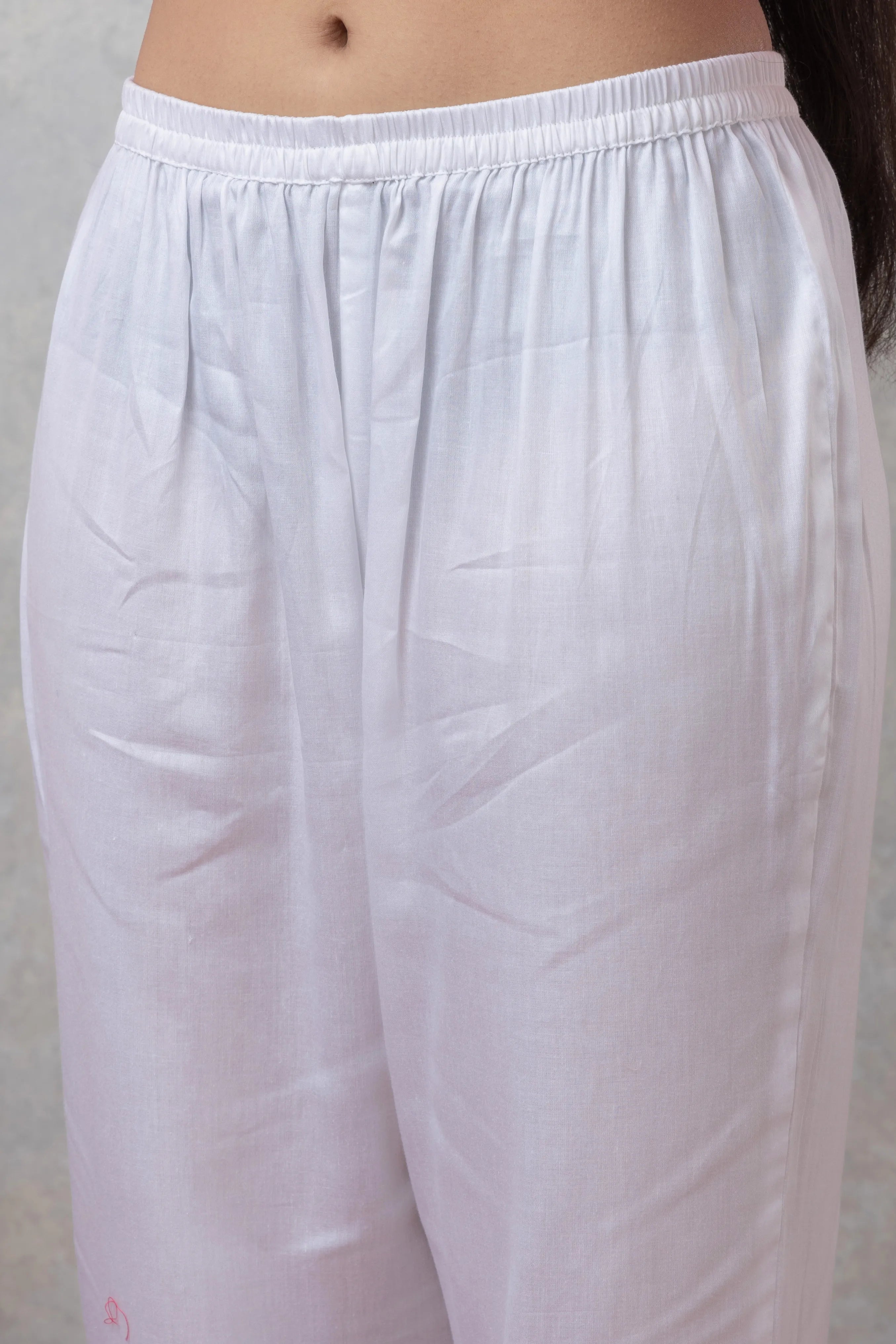 SAKA DESIGNS Sky Blue Mandira Neck Poly Chanderi Kurta Set with Cotton Trousers & Dupatta for Women