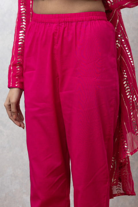 Georgette Sequined Kurta Set with Dupatta - Magenta