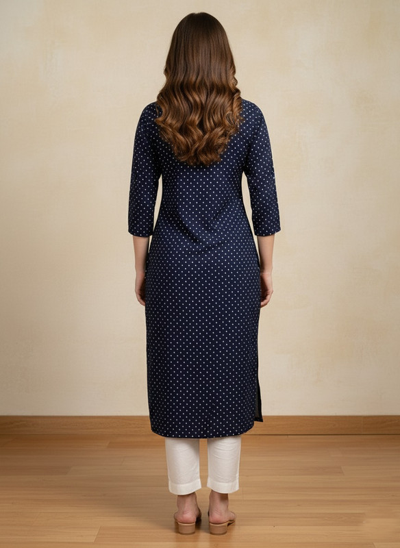 Printed 3/4 Sleeves Straight Kurti Blue (Kurti-16)
