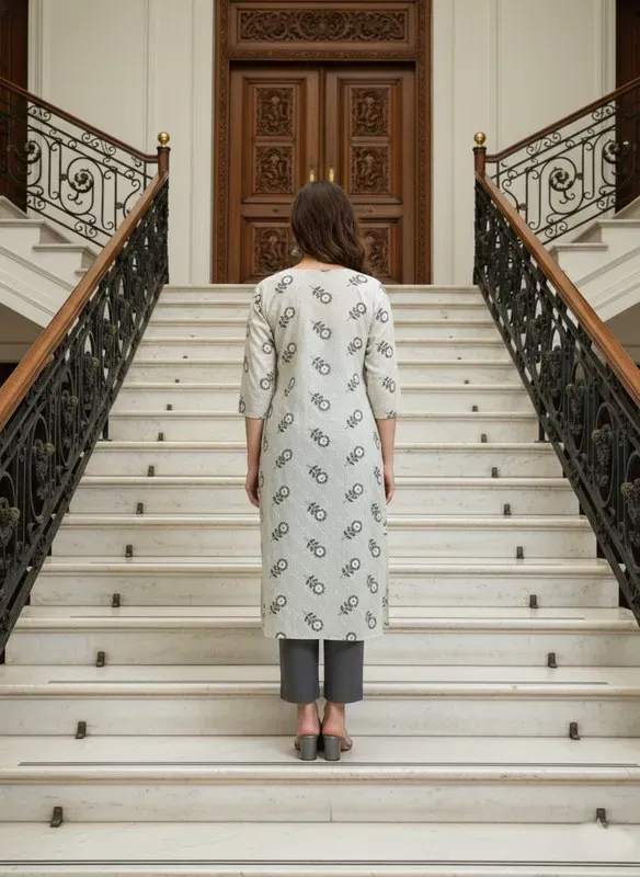 Saka Designs Rayon Printed 3/4 Sleeves Straight Kurti White (Kurti-26)