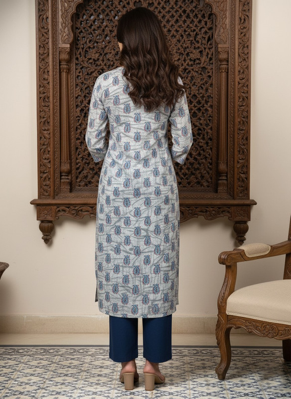 Saka Designs Rayon Printed 3/4 Sleeves Straight Kurti White (Kurti-33)