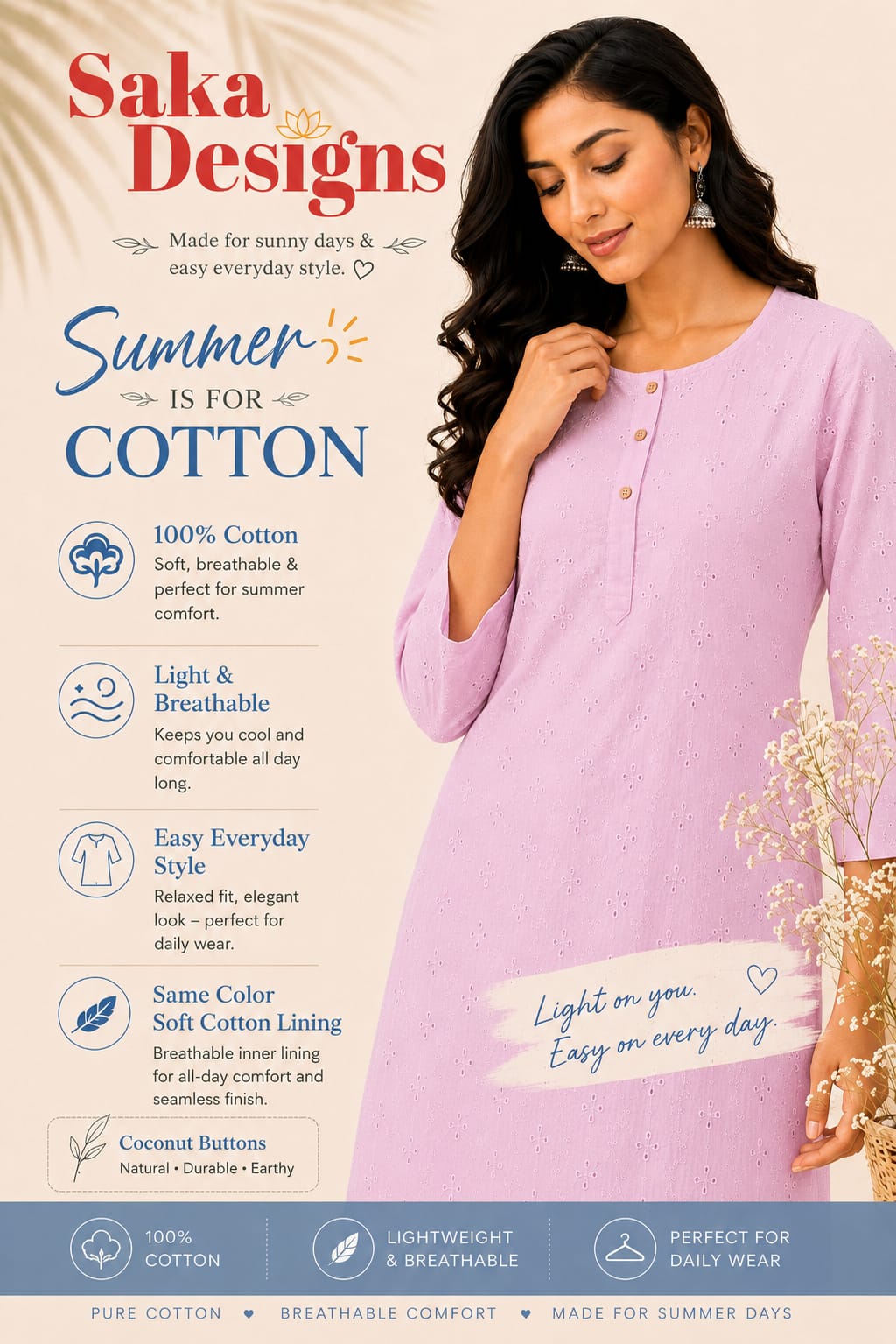 Women 100% Cotton Embroidered Kurti - Pink(Kurti-84)