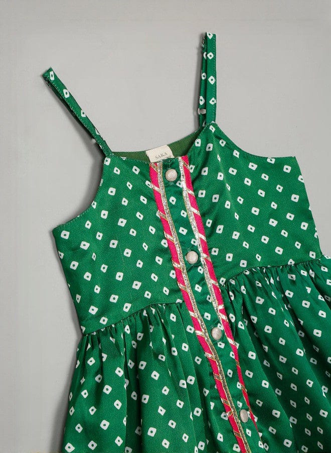 Girls Kurta Dhoti - Green & Magenta