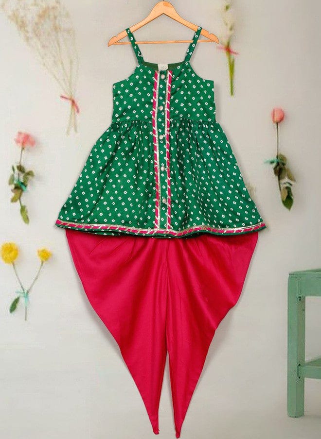 Girls Kurta Dhoti - Green & Magenta