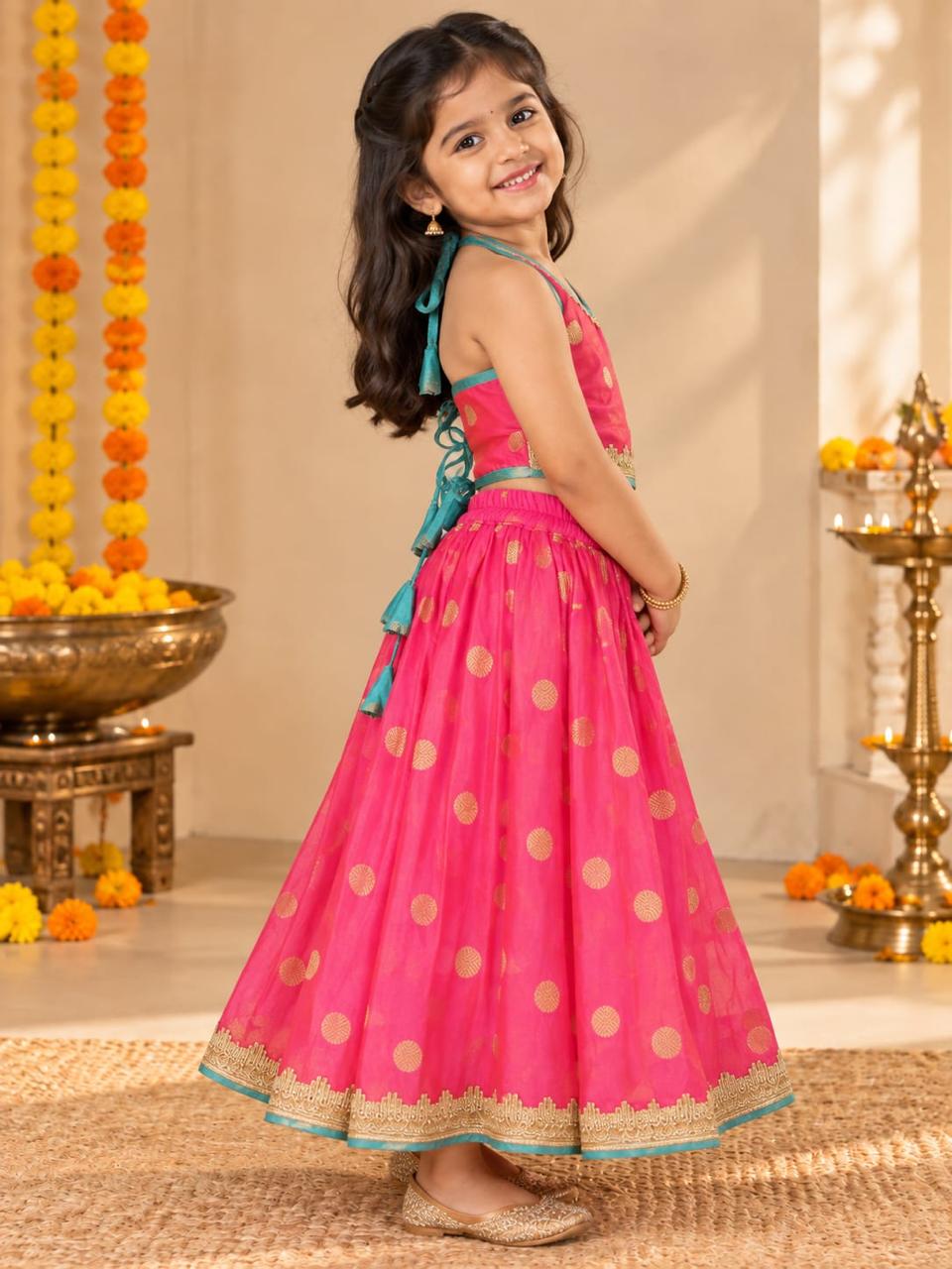 Girls Fuchsia & Gold Lehenga Choli