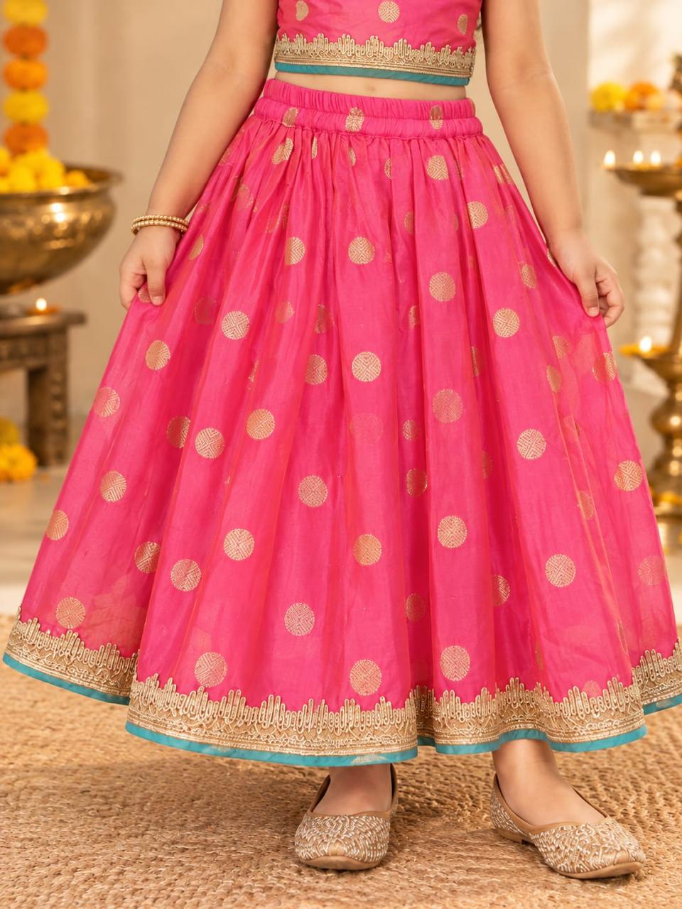 Girls Fuchsia & Gold Lehenga Choli