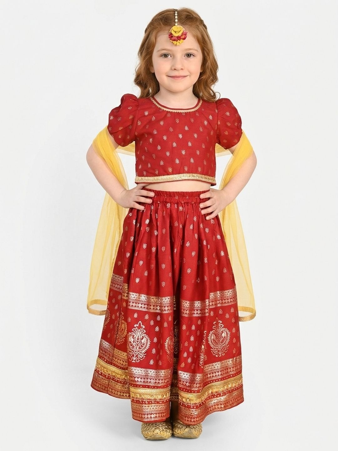 Saka Designs By Sapna Girls Printed Ready To Wear Lehenga & Blouse With Dupatta - Maroon