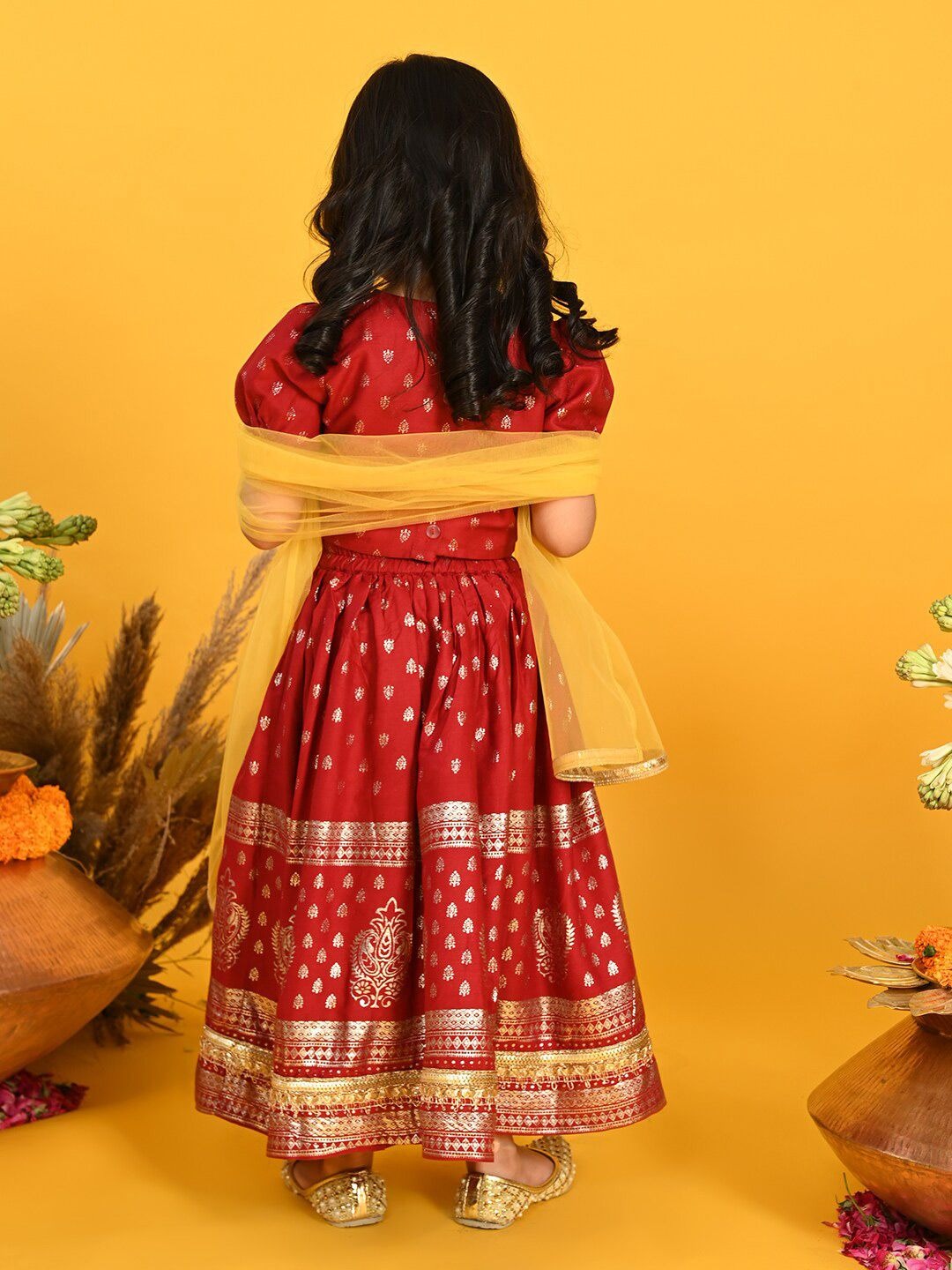 Saka Designs By Sapna Girls Printed Ready To Wear Lehenga & Blouse With Dupatta - Maroon