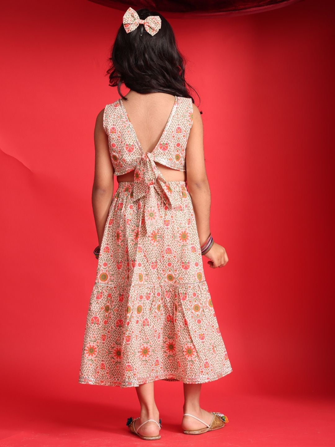 Saka Designs By Sapna Girls Printed Ready To Wear Lehenga & Blouse - Peach