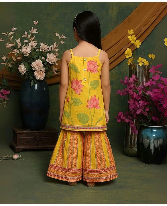 Girls Floral Printed Gotta Patti Pure Cotton Kurta with Sharara Kurta Sets