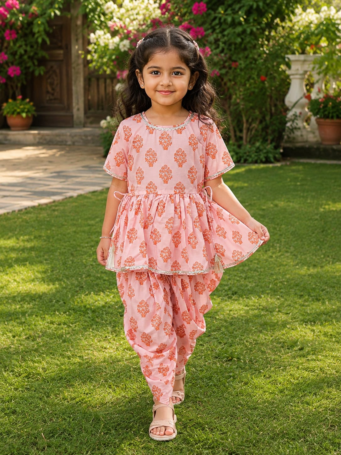 Girls Ethnic Motifs Printed Empire Kurta with Dhoti Pants
