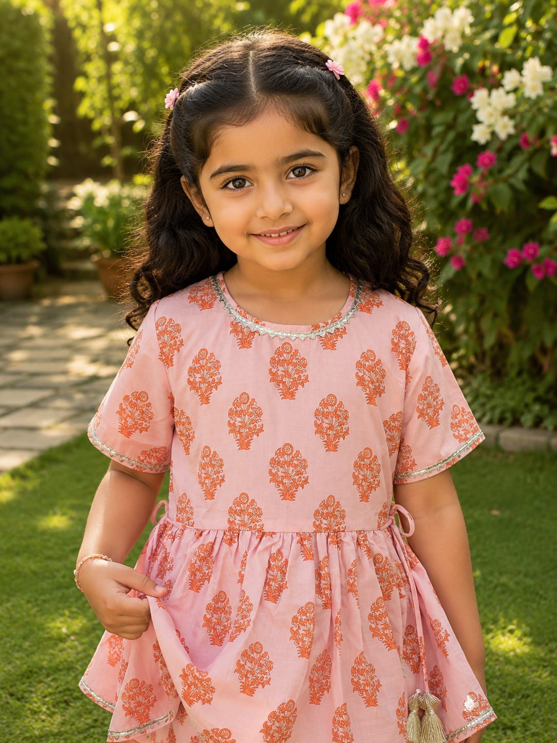 Girls Ethnic Motifs Printed Empire Kurta with Dhoti Pants