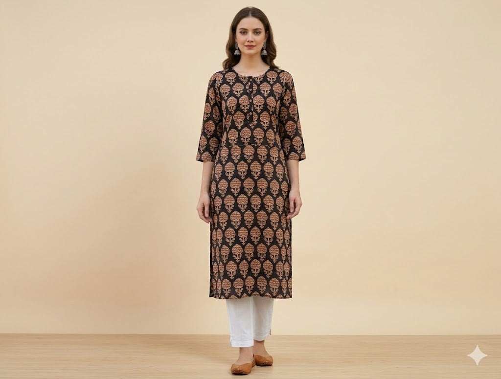 Women 3/4th sleeves 100% cotton Kurti (Kurti-52)