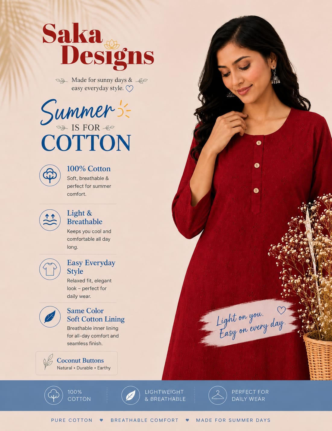 Women 100% Cotton Embroidered Kurti - Mahroon (Kurti-76)