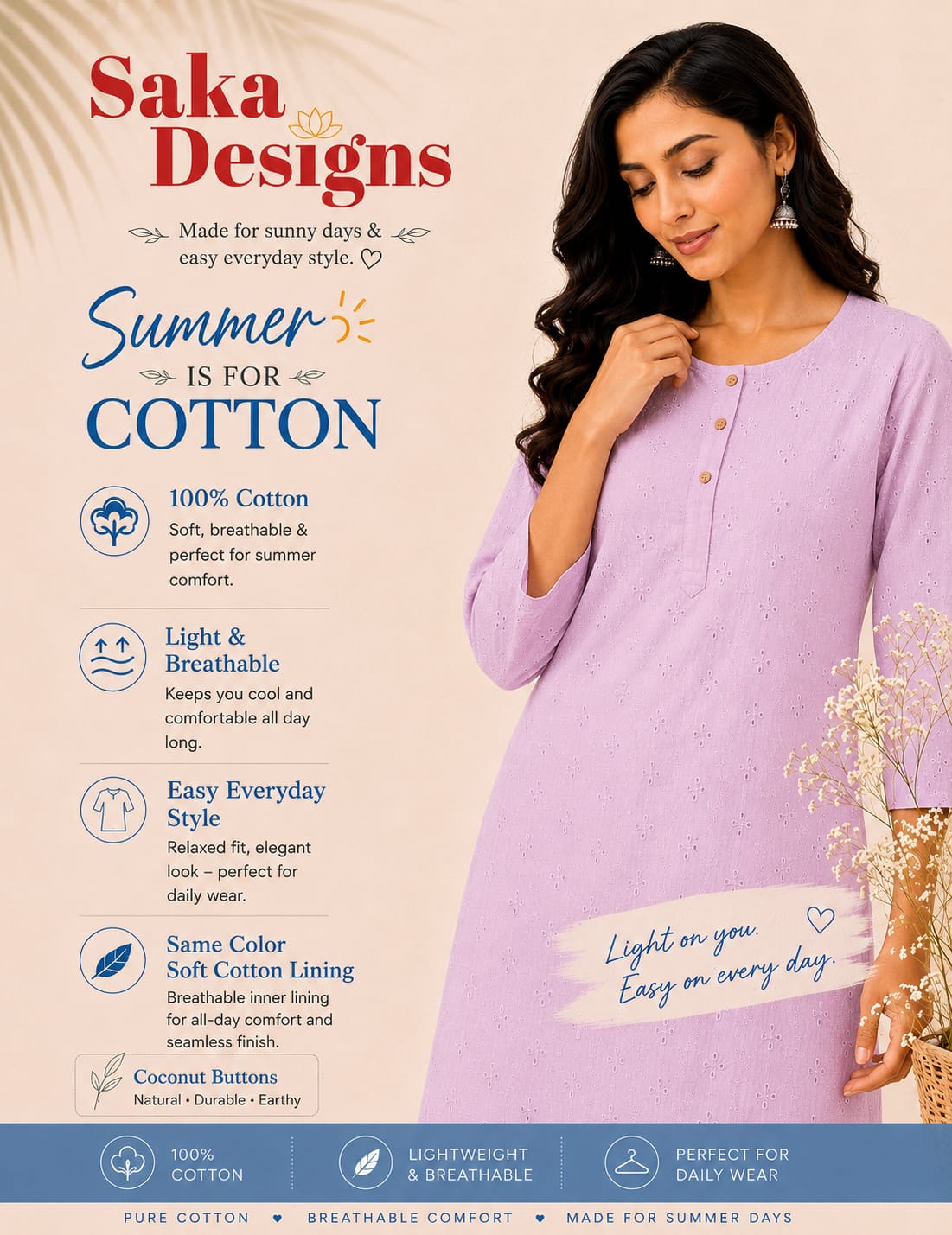 Women 100% Cotton Embroidered Kurti - Pink(Kurti-84)